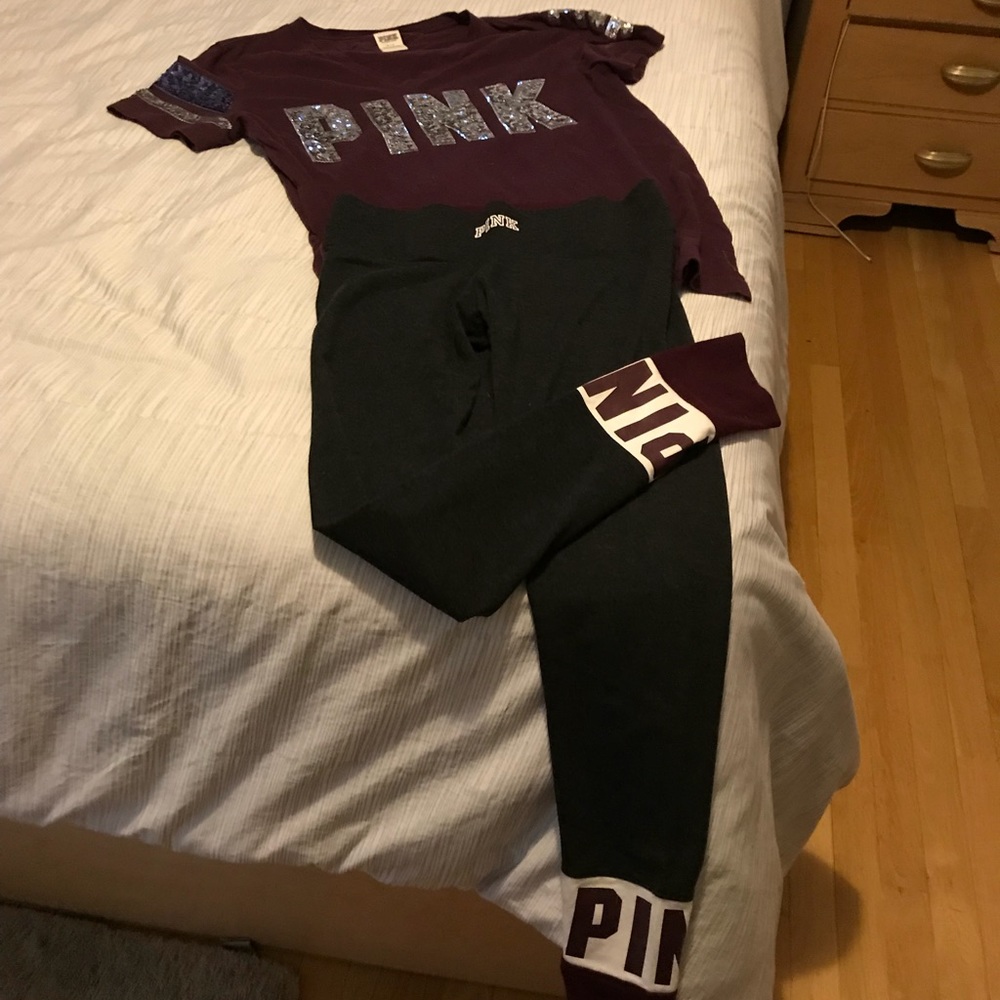 PINK  sequence yoga pants and top